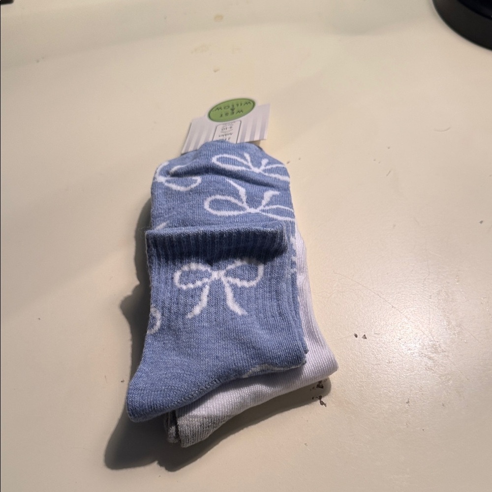 Women’s  No-Show Sock Set in White and Light Blue